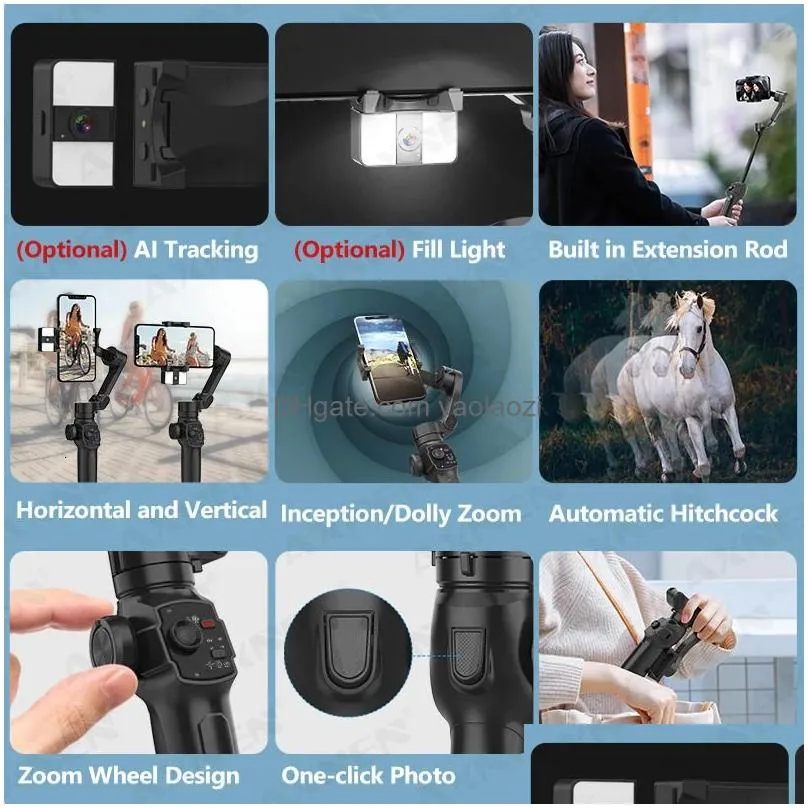 axnen hq4 3axis handheld gimbal smartphone stabilizer smart follow tracking stable video record 14 pro 240111