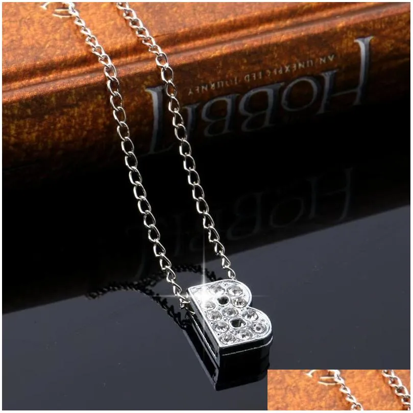 Pendant Necklaces Pendant Necklace Sier Short Chain Choker Crystal Personal 26 English Letters Name Pretty Fine Jewelry Wholesale Drop Dhsfe