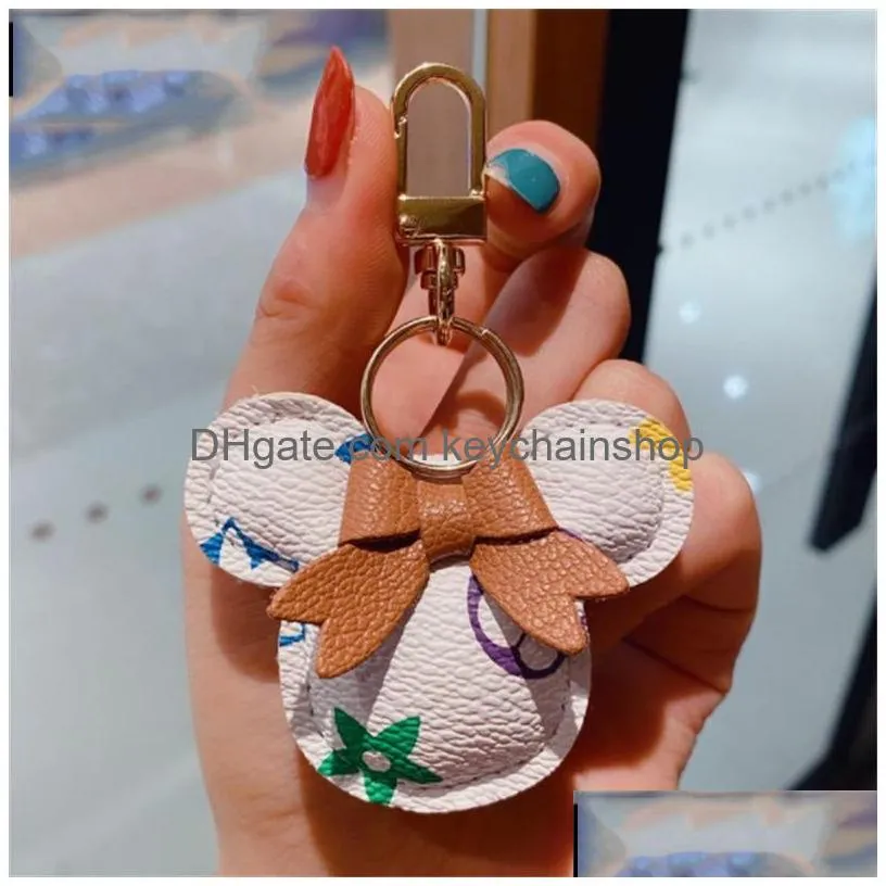 Keychains & Lanyards Keychains Lanyards Designer Mouse Diamond Key Chain Design Car Chains Bag Charm Favor Flower Pendant Jewelry Key Dh5Ph