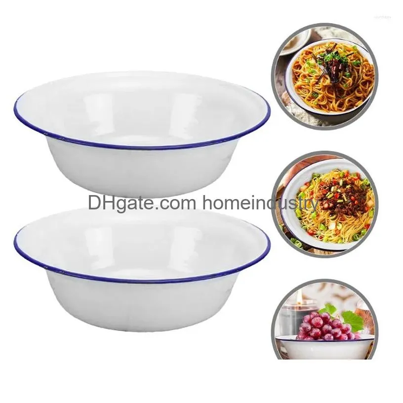 Dinnerware Sets 2 Pcs Old Style Deep Enamel Bowl Home Forniture Decor Soup Enameled Crim Decorations Kitchen Holder Drop Delivery Dhxpa