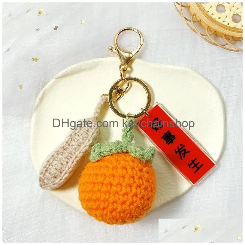 Keychains & Lanyards Keychains Lanyards Handmade P Cloghet Pendant Wool Persimmon Peanut Stberry Bag Keychain Small Accessories For G Dhep3