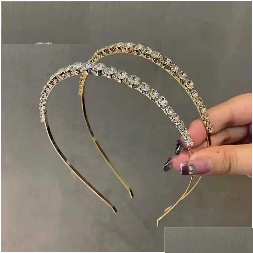 Headwear & Hair Accessories Headwear Hair Accessories Shiny Rhinestones Headband For Women Crystal Gold Sier Haiand Girls Simplicity D Dhhaw