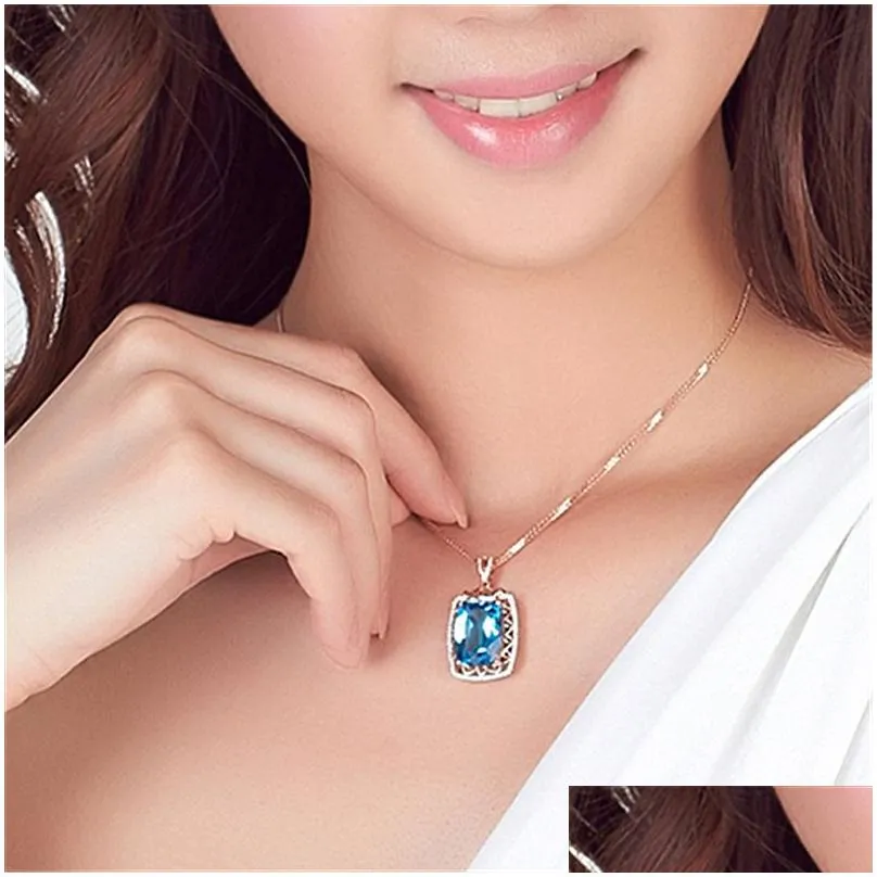 Pendant Necklaces Fashion Luxury Fl Diamond Large Loose Stone Pendant Gemstone 18K Gold Plated Caibao Necklace Swiss Blue Drop Deliver Dhsug