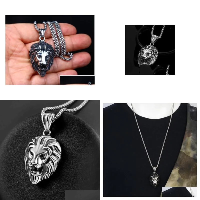 Pendant Necklaces Animal Long Hair  Head Pendant Necklace For Men Fashion Sliding Hanging Drop Delivery Jewelry Necklaces Pendants Dhjje