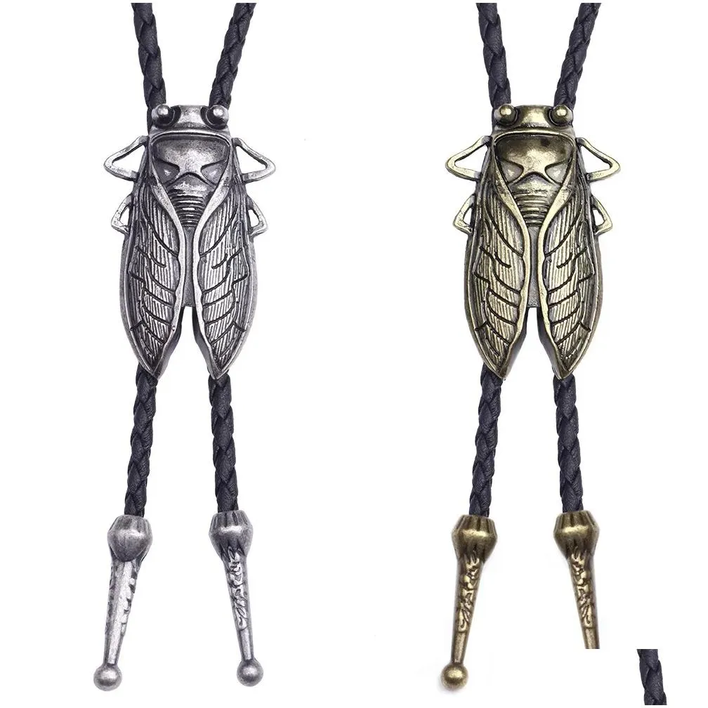 Pendant Necklaces Vintage Bronze Sier Cicada Necklace Insect Pendant Black Leather Chain Ladies Mens Drop Delivery Jewelry Necklaces P Dh94W