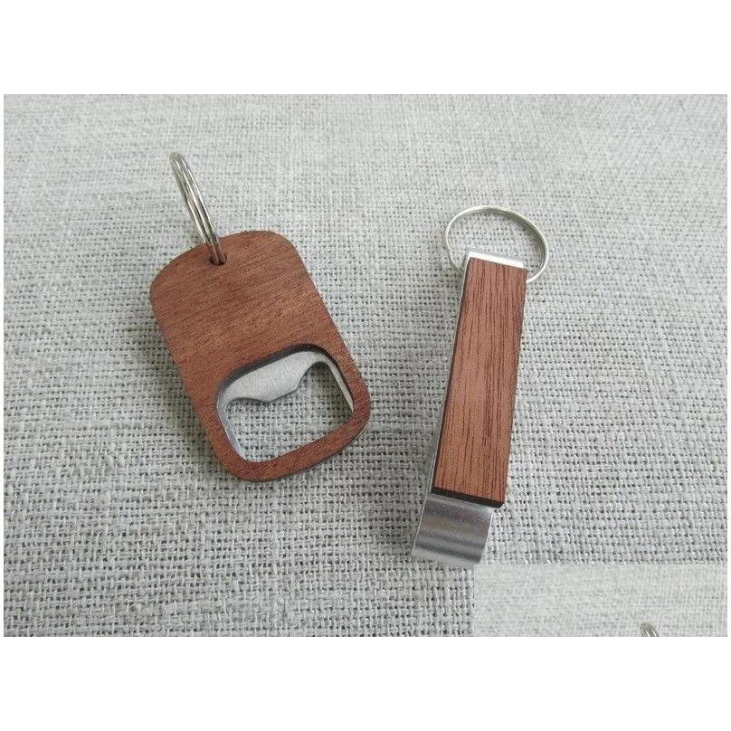 Openers 10Pcs Portable Wooden Blank Bottle Opener Key Chain Money Clip Cufflinks Wood Unique Creative Gift 220309 Drop Delivery Home G Dhtbe