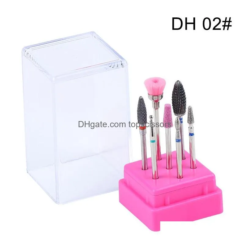 Nail Drill & Accessories 7Pcs Ceramic Tungsten Alloy Nail Drill Bits Electric Milling Cutter For Manicure Hine Accessories Drop Delive Dhcu3