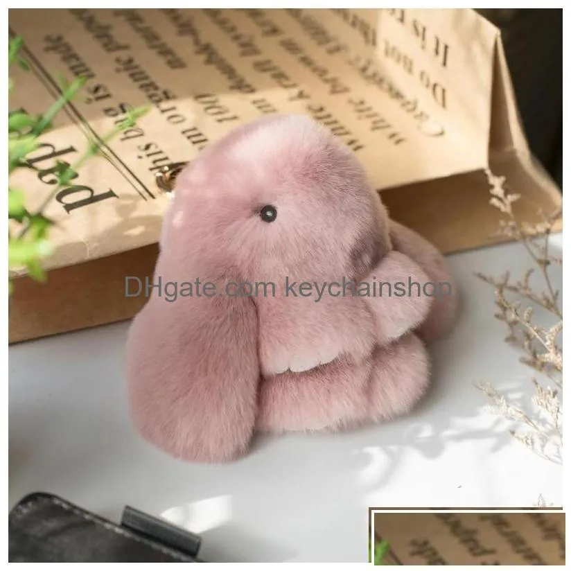 Keychains & Lanyards Keychains Lanyards Mty Colorf Rex Rabbit Fur Fluffy Bunny Chain Key P Fashion Car Decoration Drop Delivery Acces Dhjpl