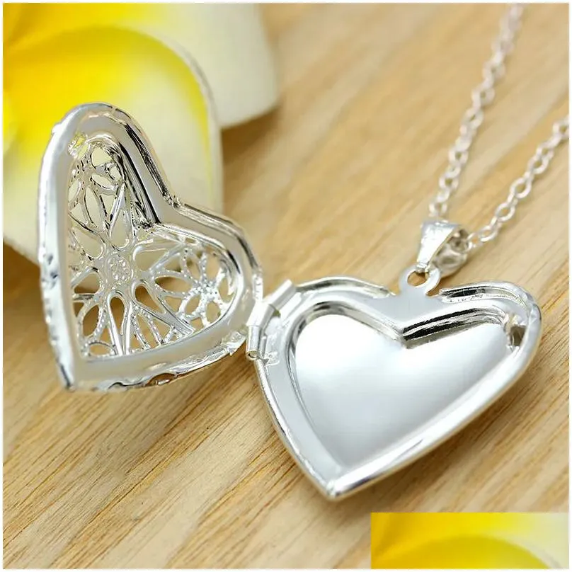 Pendant Necklaces Open Locket Necklace Po Frame Hollow Out Sier Plated Rec Shell Drop Love Heart Pendant Drop Delivery Jewelry Necklac Dhbpt