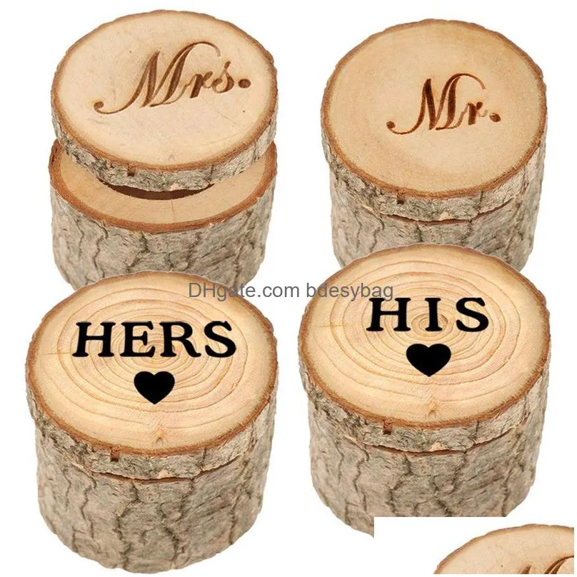 Other Event & Party Supplies Wooden Mr Mrs Ring Round Box 1 Pair Diy Personalized Wedding His Hers Engraved Case Drop Delivery Home Ga Dhklo