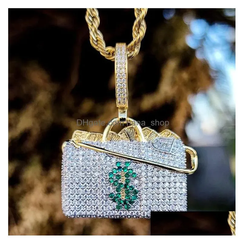 Pendant Necklaces Arrivals Brass Iced Out Fl Diamond Zircon Personality Symbol Money Handbag Necklacependant Necklacespendant Drop De Dhwdh