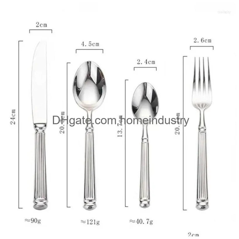 Dinnerware Sets 4Pcs Bright 18/10 Stainless Steel Luxury Cutlery Set Tableware Knife Spoon Fork Flatware Dishwasher Safe Utensils Dro Dhowi