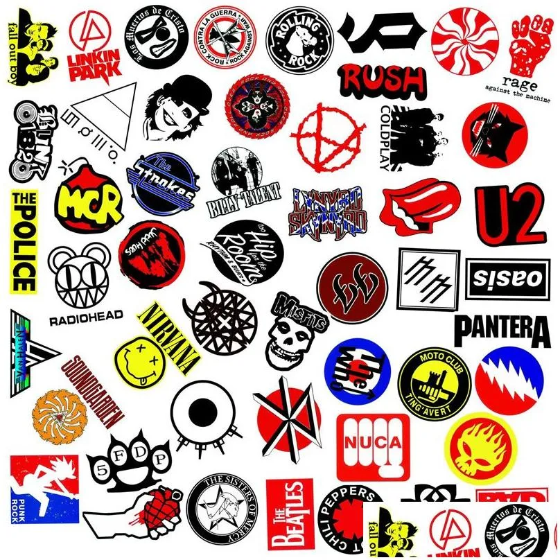 100pcs punk rock stickers rock and roll music sticker vinyl waterproof decals metal band for water bottle laptop skateboard computer phone adults teens kids