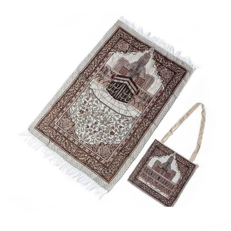 Carpet 1Set Muslim Prayer Rug Portable Polyester Braided Print Mat Travel Home Waterproof Blanket With Carrying Bag 65X105Cm 210831 Dr Dh2Fb