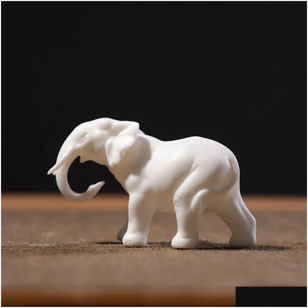 Decorative Objects & Figurines Decorative Objects Figurines China White Elephant  De Chine Artwork Dehua Ceramic Handicraft Mini Dhpd1