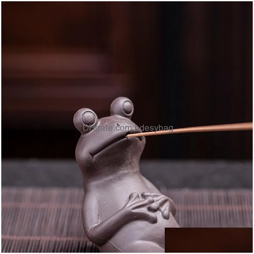 Fragrance Lamps Frog Copper Incense Stick Holder Handmade Household Decoration Tal Burner Drop Delivery Dhg5X