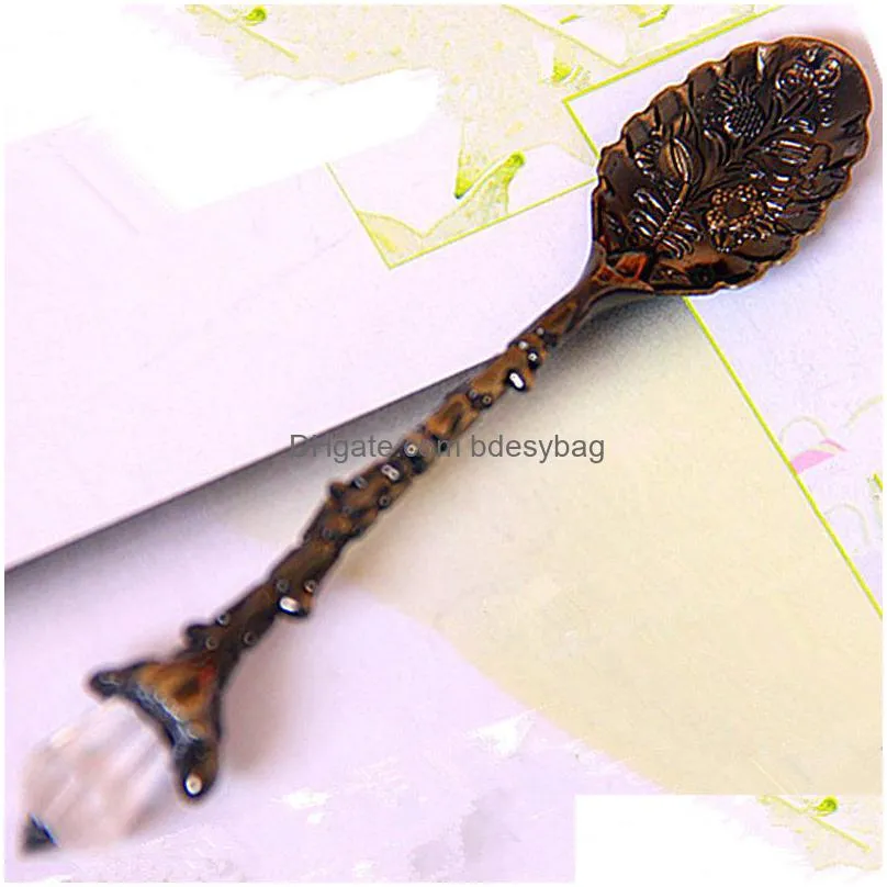 Coffee Scoops Vintage Royal Style Cake Spoons Coffee Teaspoon Carved Flower Ice-Cream Sugar Spoon Kitchen Accessory Drop Delivery Home Dhdij