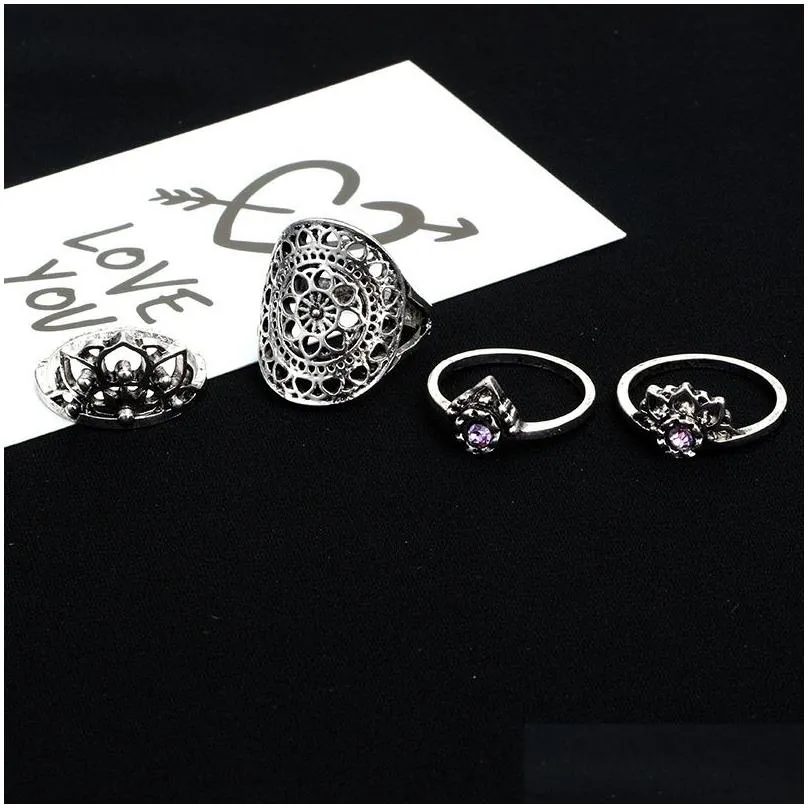 Band Rings Pretty Vintage Knuckle Rings  Elephant Crystal Wedding Ring Set Women Bohemian Midi Finger Punk Drop Delivery Jew Dh9Ne
