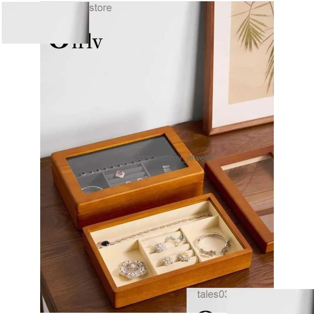 Jewelry Boxes Oir New Wooden Mti-Function Display Box Microfiber Ring Earring Bangle Organizer Case Luxury Storag Tray Drop Delivery Dhkt8