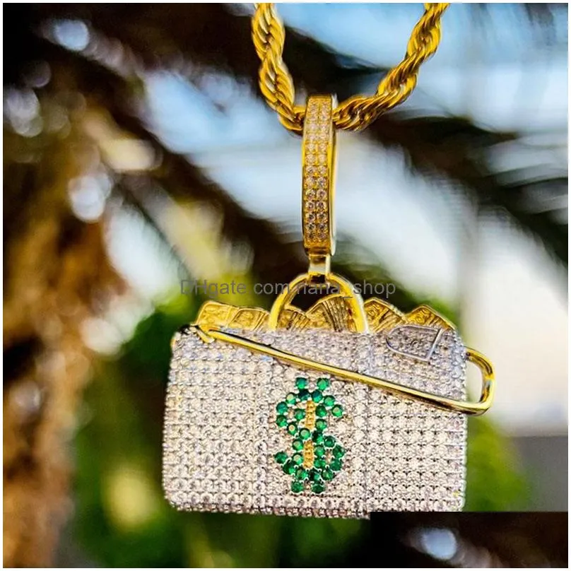 Pendant Necklaces Arrivals Brass Iced Out Fl Diamond Zircon Personality Symbol Money Handbag Necklacependant Necklacespendant Drop De Dhwdh