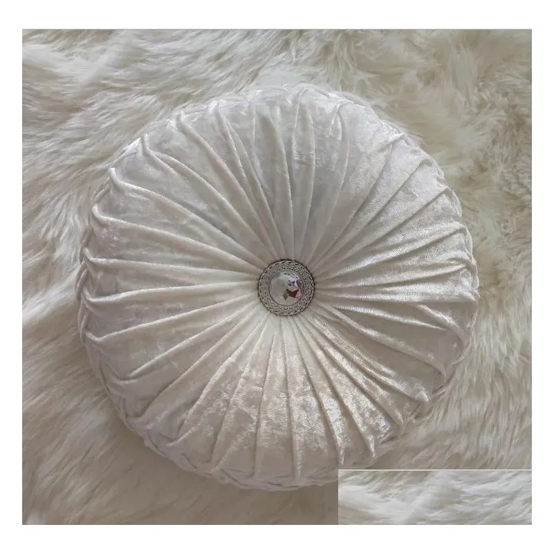 Cushion/Decorative Pillow Veet Pleated Round Pumpkin Throw Pillow For Couch Floor Cushion Decorative Home Sofa Chair Bed Car Drop Deli Dhjrm