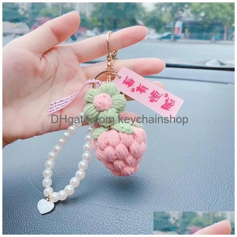 Keychains & Lanyards Keychains Lanyards Creative Braided Stberry Peach Persimmon Flowers Pendant Women Bag Accessory Drop Delivery Fa Dhujy