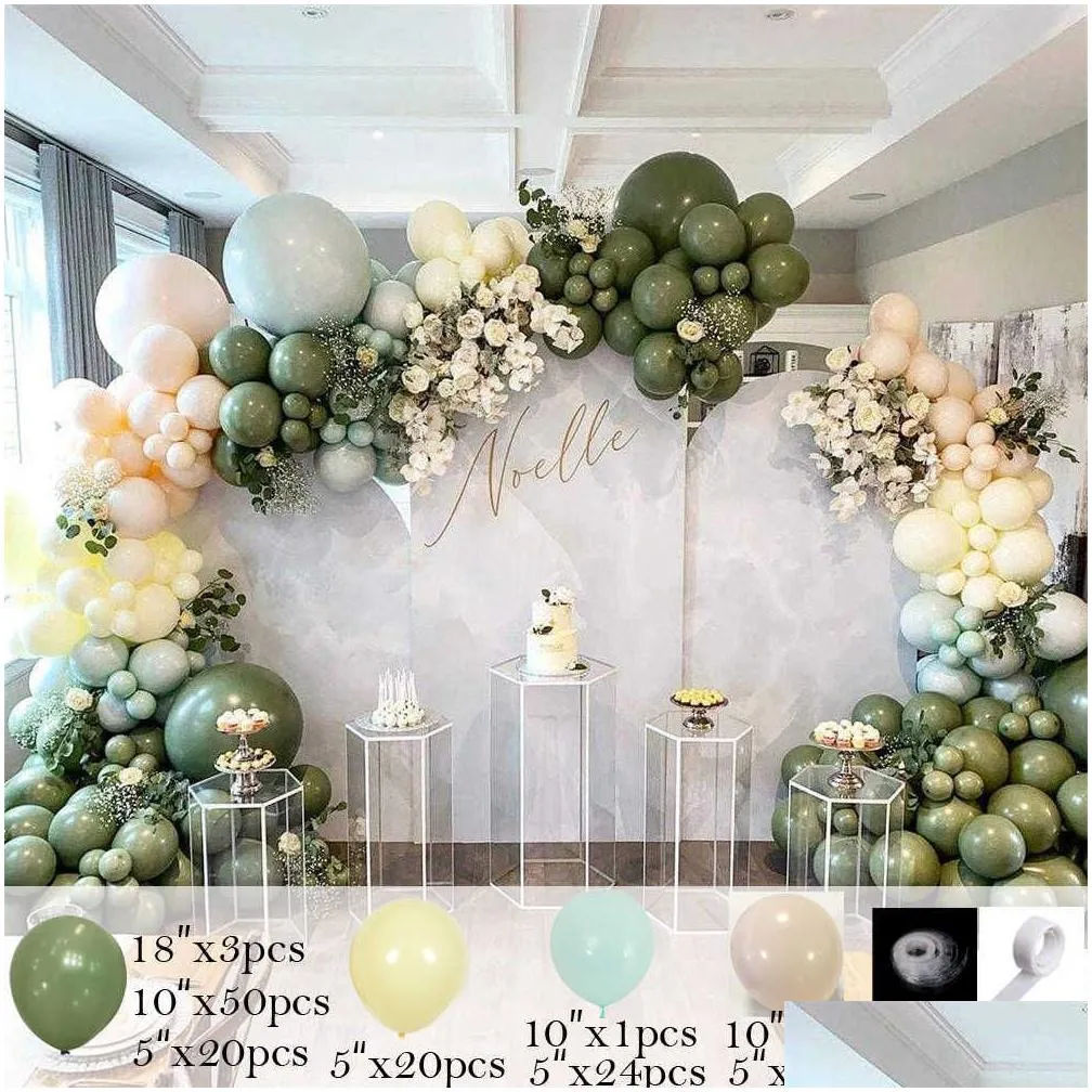 Party Decoration 146Pcs Avocado Green Balloon Garland Arch Kit Double Skin Set Wedding Birthday Party Decorations Baby Shower Helium D Dhn1A