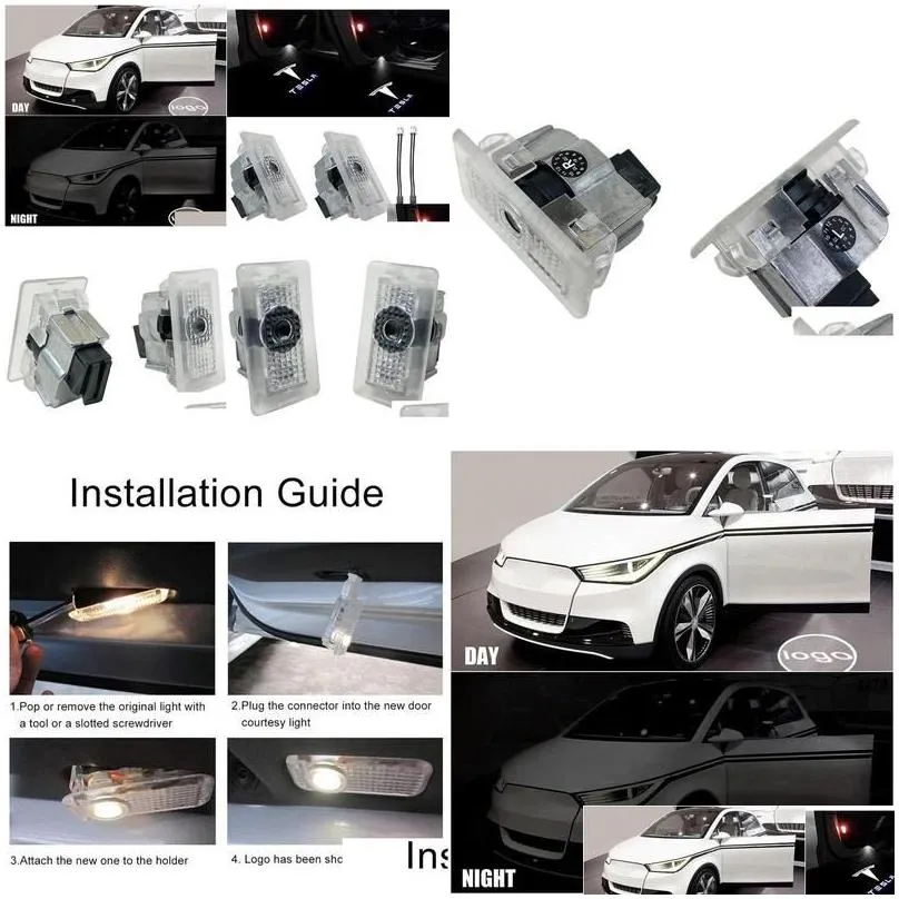 Car Doors Led Puddle Door Lights Logo Projector Step Welcome For Tesla Model 3 S X Drop Delivery Mobiles Motorcycles Parts Exterior