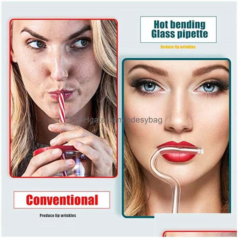 Drinking Straws One Set 2Pcs Sts And 1 Brush Reusable Glass Drinking Anti Wrinkle St Flute Style Design For Engaging Lips Drop Deliver Dh1Zu