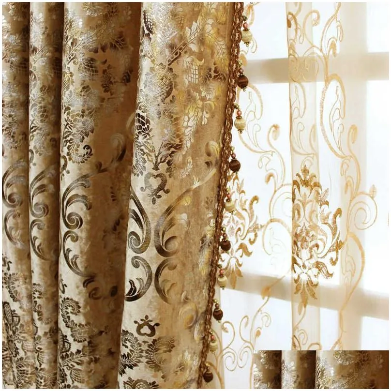 Curtain Luxury European For Living Room Veet Sheer Gold Print High Shading Window Diningroom 210903 Drop Delivery Home Garden Home Tex Dhyiu