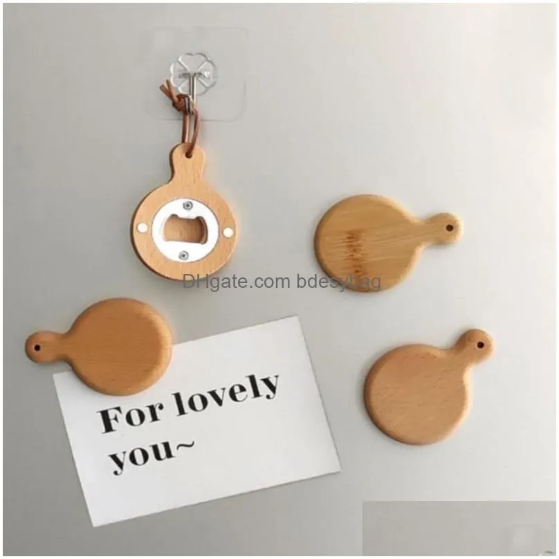 Openers Wooden Bottle Opener Magnet Creative Refrigerator Pasted Wood Unique Gift Can Kitchen Tool Decoration Drop Delivery Home Garde Dhlb9