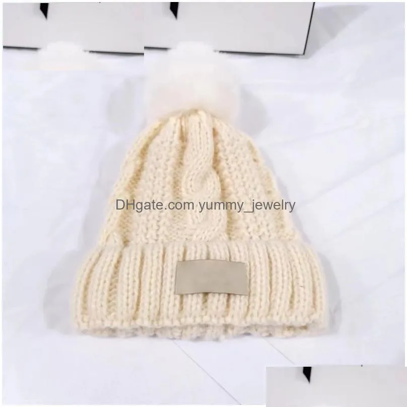 Beanie/Skull Caps Luxury Brand Kids Warm Knitted Caps Winter Soft Baby Hats Colorf Pompon Ball Beanies Logo Good Quality 7 Colors For Dhyun