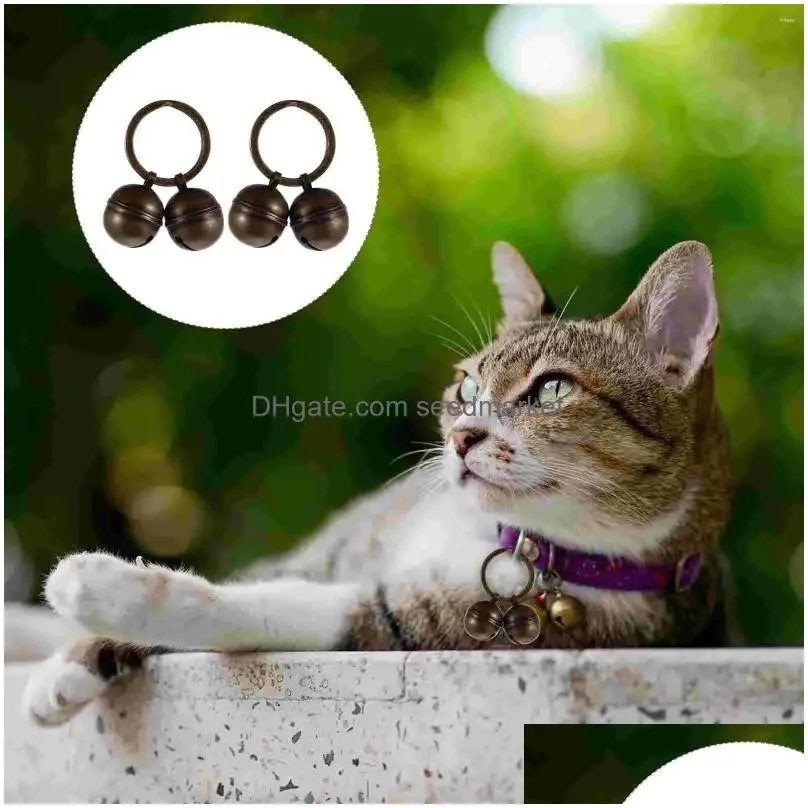 dog collars 2 sets pet bell vintage accessories diy training keychain copper loud collar