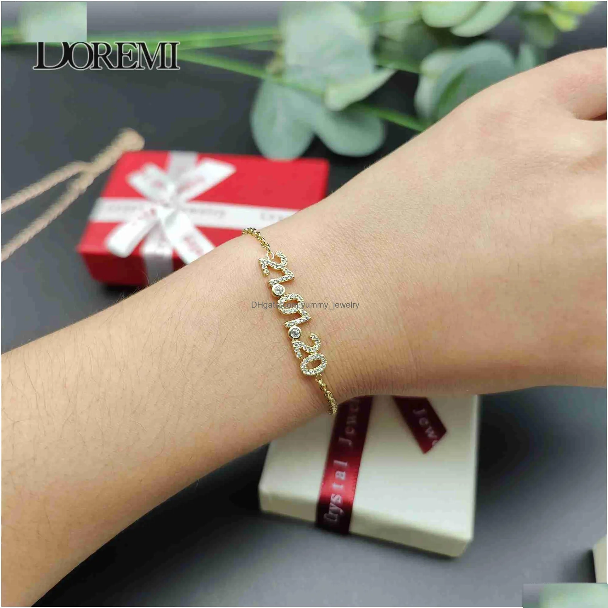 Charm Bracelets Doremi Trendy 6Mm Letter Zircon Bracelet With Birthstone Adjustable Name For Women Girl Jewelry Female Gift Mom Drop Dh4Xu