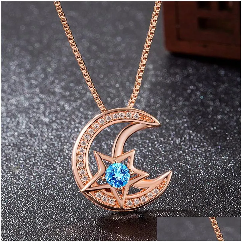 Pendant Necklaces Creative Fashion Star And Moon Eternal Heart Necklact Temperament Diamond Necklace Legend Pendant Party Gift Drop De Dhu0E