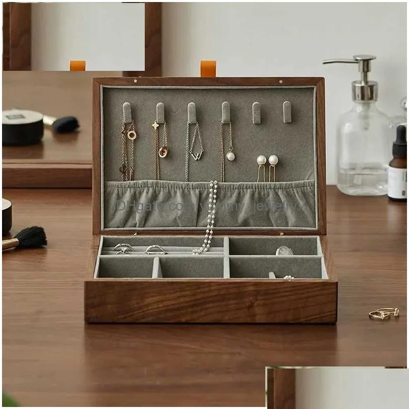 Jewelry Boxes Woman Box Organizer Earrings Keychain Bracelet Rings Necklace Beads Storage High Quality Walnut Wood Big Drop Delivery Dhyxn