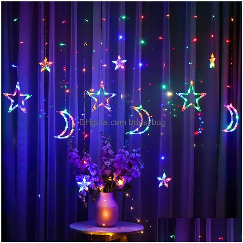 Christmas Decorations Christmas Decoration Curtain Lights Stars Moon Window Icicle Light Remote Control Holiday Backdrop String Fairy Dhdtp