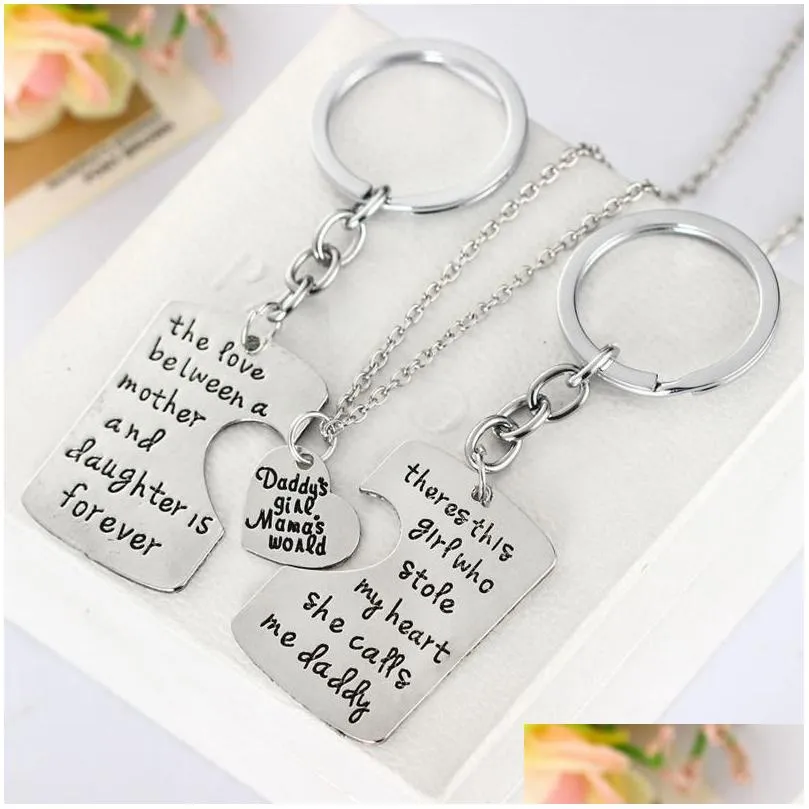 Pendant Necklaces Family Necklaces Dad Mother Daughter Pendant Necklace Keychain Mothers Day Fathers Keyring Father Mom Drop Delivery Dhame