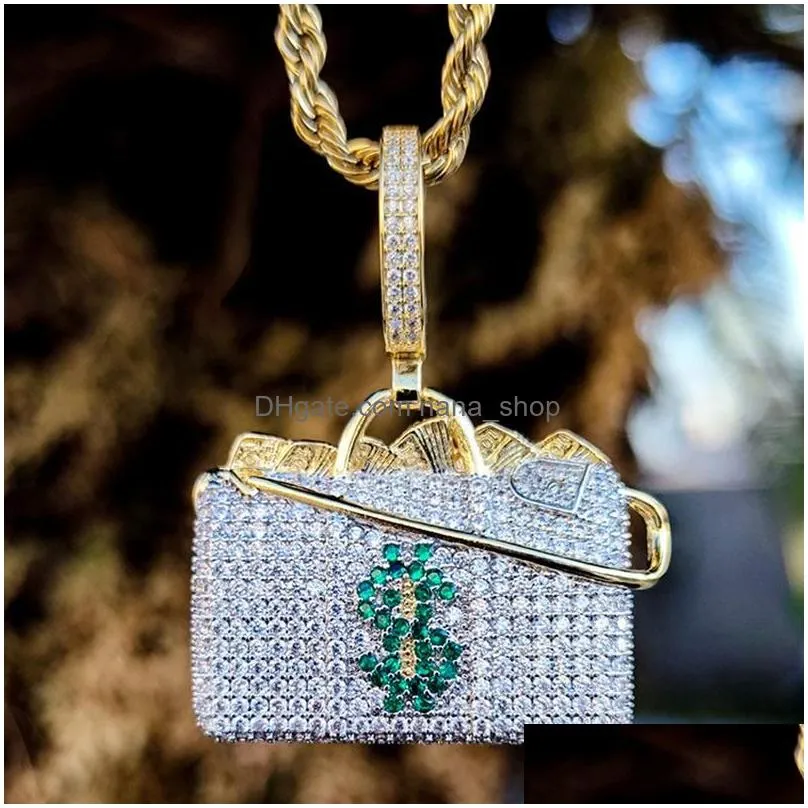 Pendant Necklaces Arrivals Brass Iced Out Fl Diamond Zircon Personality Symbol Money Handbag Necklacependant Necklacespendant Drop De Dhwdh