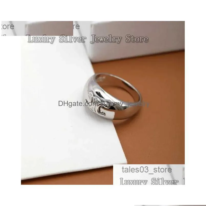 Wedding Rings 2023 New F French European And American Design Sense Advanced Light Luxury Retro Index Finger Ring With Box Girlfriend Dhwyt