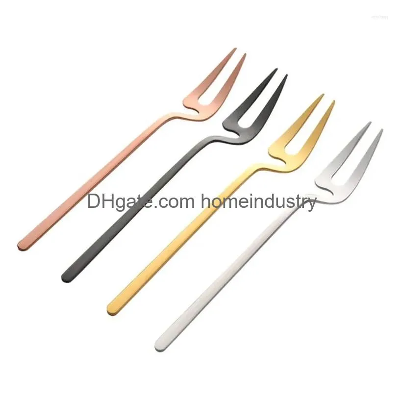 Dinnerware Sets 8Pcs Mini Dessert Fork Spoon Set Party Fruit Appetizer Long Handle Banquet Stainless Steel Cake Hanging Cup Tableware Dhifo