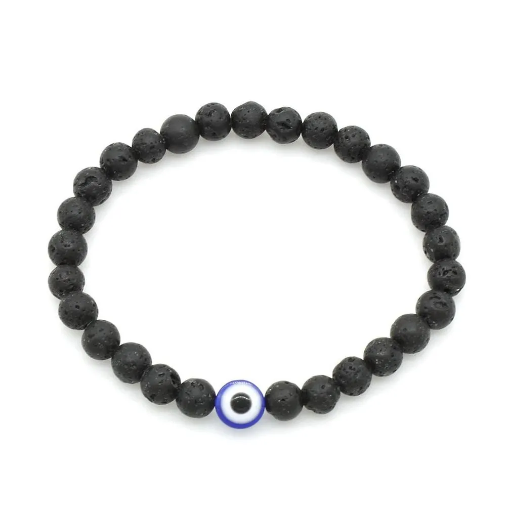 Beaded Turkish Evil Eyes Bracelet Black Natural Stone Beads Obsidian Men Braslet For Women Yoga Hand Jewelry Accessories Drop Deliver Dhpc9