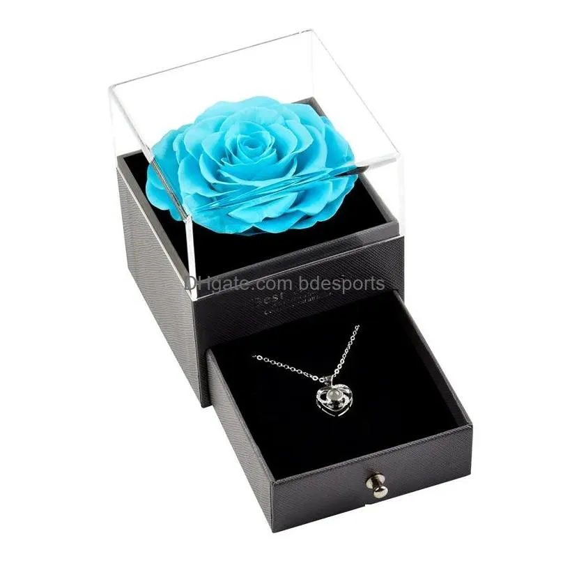 Gift Wrap Eternal Rose Flower Jewelry Boxes Gift Wrap Necklace Ring Preserved Flowers Birthday Box For Valentines Day Mothers Ee Drop Dhtsh