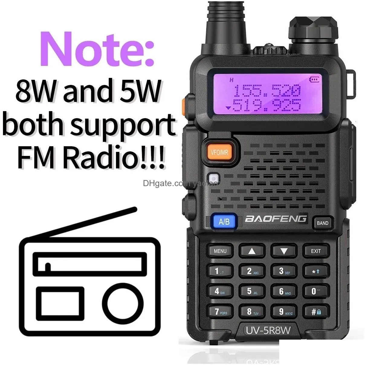 walkie talkie baofeng uv5r 8w true high power 85w powerful long range 16km dual band two way radio cb portable hunting 230713