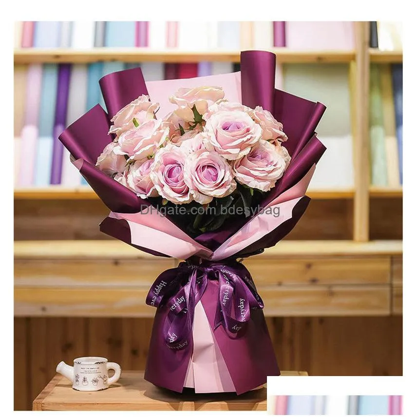 Gift Wrap Double-Sided Color Flower Wrap Paper Waterproof Gift Flowers Bouquet Wrapped For Birthday Wedding Valentine Day Drop Deliver Dhvxs