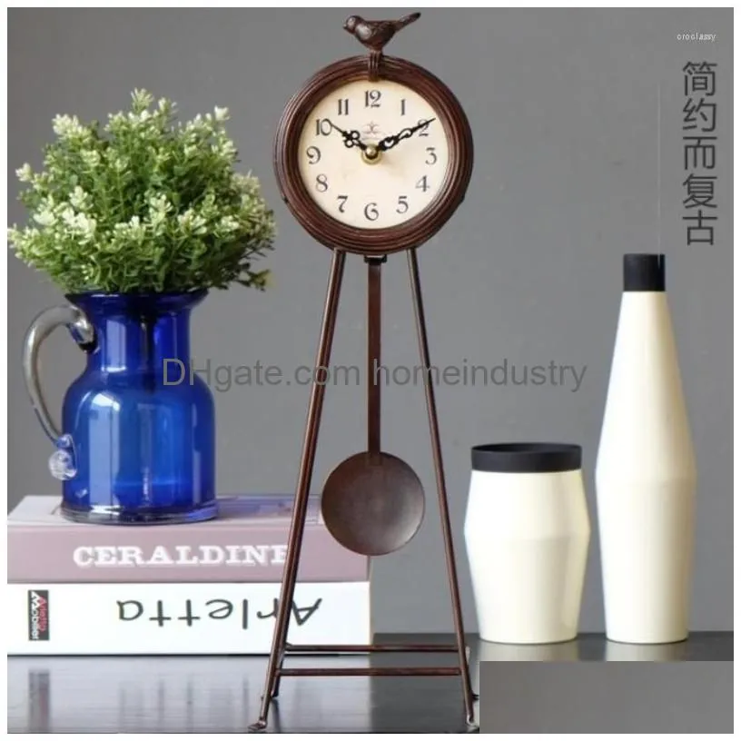 Desk & Table Clocks Table Clocks American Creative Clock Vintage Living Room Silent Luxury Digital Office Relo De Mesa Home Decoration Dh2Zr