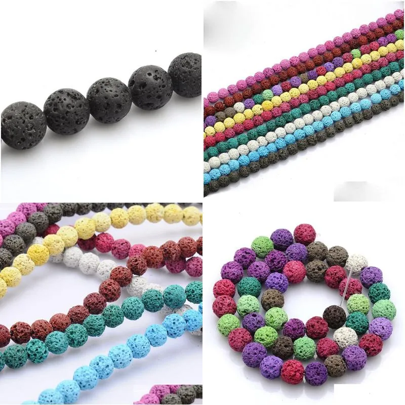 Other Natural Stone Volcanic Lava Beads Colorf Black Round Rock Loose 8Mm For Diy Necklace Bracelet Jewelry Making Drop Delivery Jewe Dhrmw