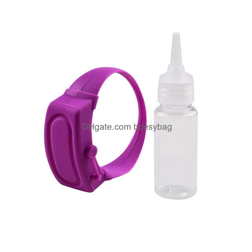 Liquid Soap Dispenser Wearable Hand Sanitizer Dispenser Sile Refillable Wrist Strap Reusable Portable Empty Bracelet With Refill Bottl Dhijx