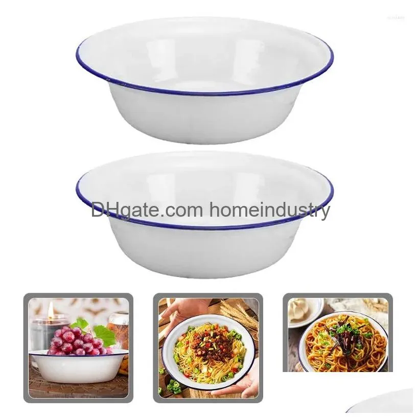 Dinnerware Sets 2 Pcs Old Style Deep Enamel Bowl Home Forniture Decor Soup Enameled Crim Decorations Kitchen Holder Drop Delivery Dhxpa