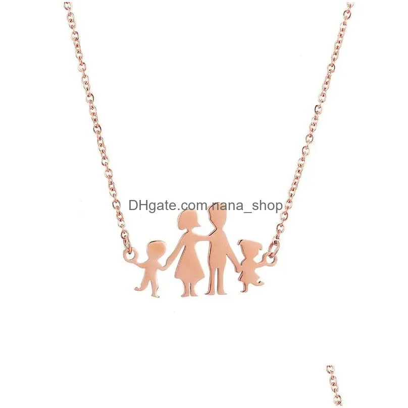 Pendant Necklaces Family Necklace Stainless Steel Lovely Figure Mom Dad Daughter Son Charm Link Chain Child Mother Birthday Drop Deli Dhz8U